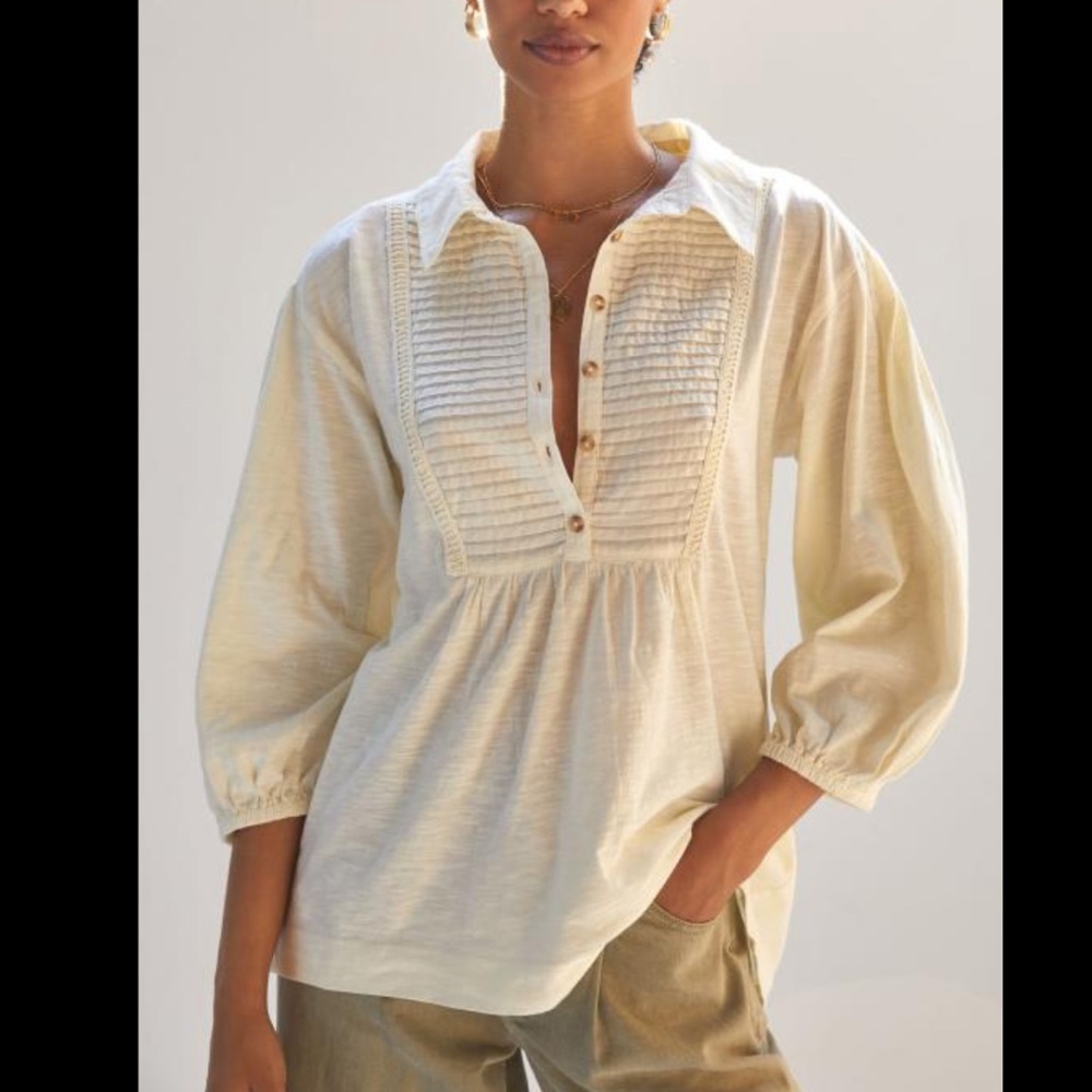 NWT Anthropologie Pilcro Pintucked Puff Sleeved Top